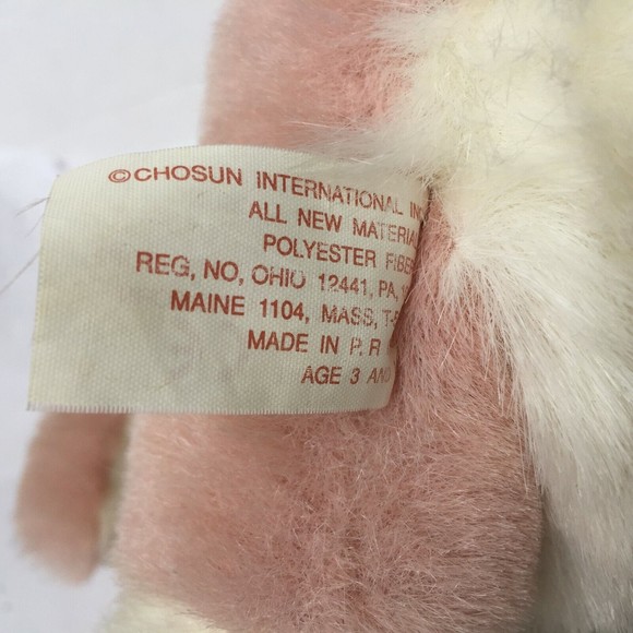 Vintage Chosun Intenational Pink White Bunny Plush Stuffed Animal 7" Floppy Ears - Picture 11 of 12